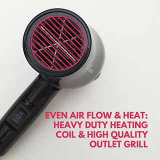 Mini Dryer - 1000 Watts DC Motor Hair Dryer - Black
